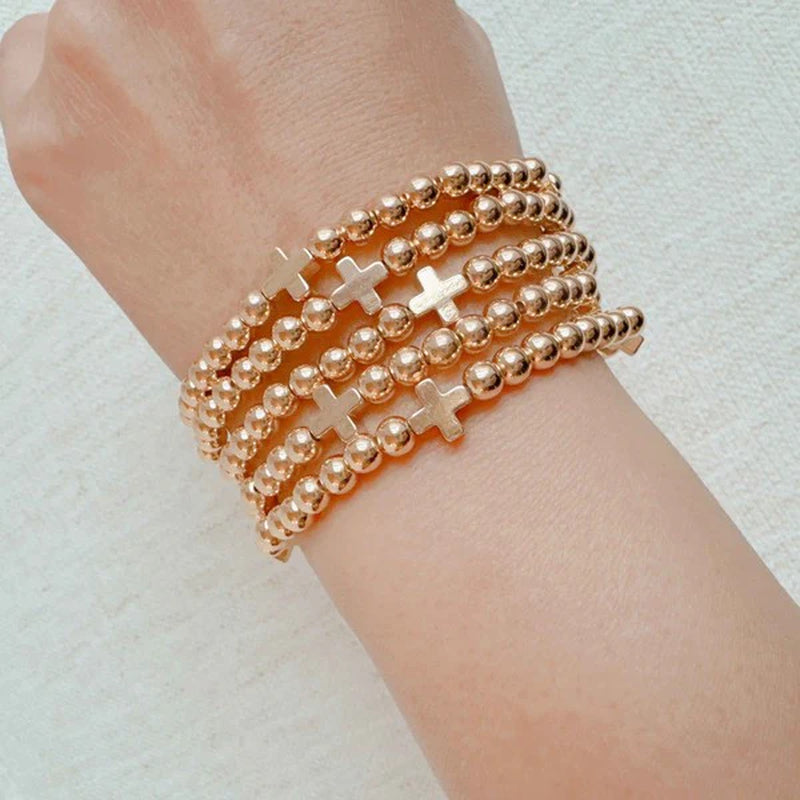 Beads and Crosses Stretch Bracelet Set
